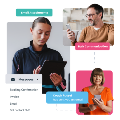 Parents and a coach looking at phones using ClassForKids booking software 